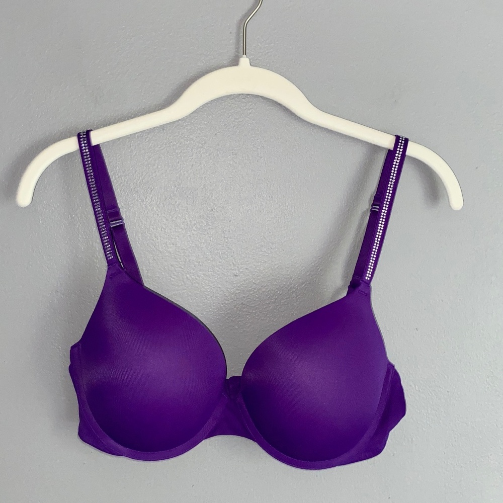 34D VS PINK Sparkle Rhinestone Strap Purple Push Up Bra